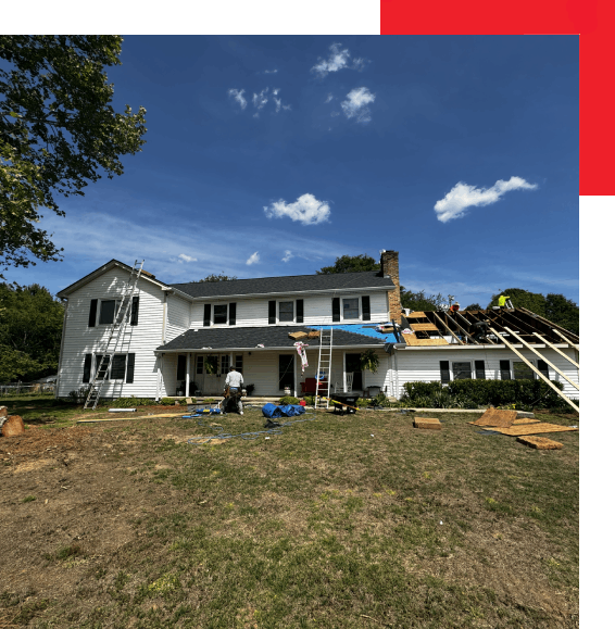 front view of a garden and a house under renovation